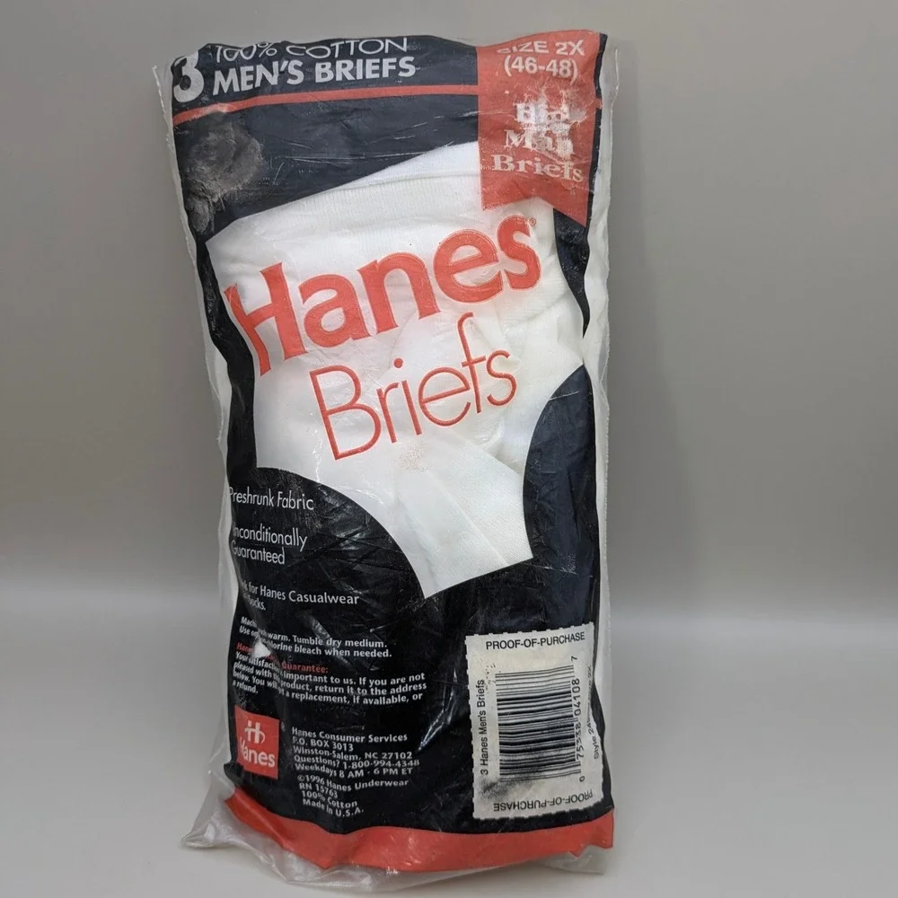 Vintage Hanes Big Men's Briefs Cotton 3 Pack Made in USA‎ 1996 Size 2X 46-48